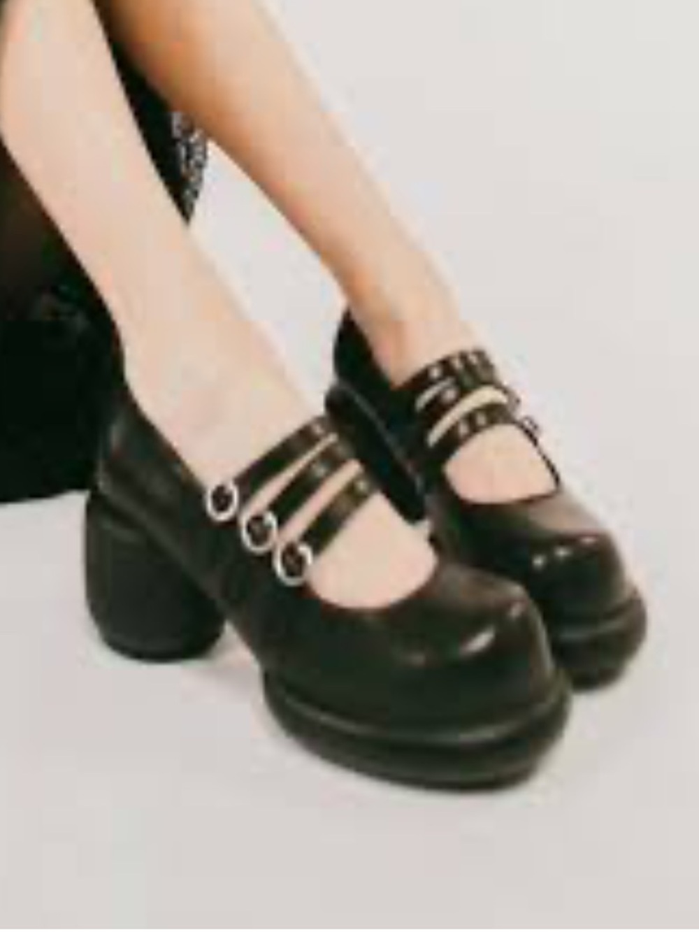 TUK Bubble Heel 3-Strap Black 
Mary Janes Shoes Size 9
